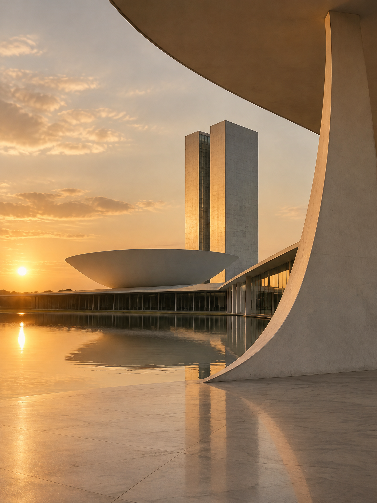 Brazilian modernist architecture at sunset — the DSOUS Brazil Gateway aesthetic